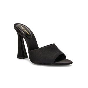 Saint Laurent Black Satin Mule Sandals w/ Box + Dustbags
